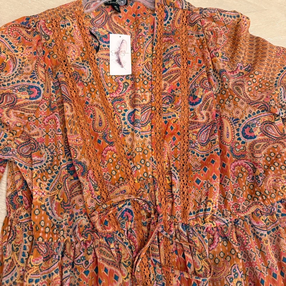 Jessica Simpson Sheer Paisley Maxi Dress in Rust and Blue - Picture 8 of 8